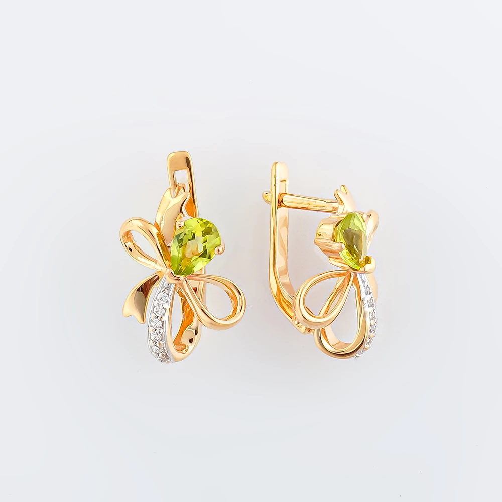Серьги с хризолитом из красного золота 585 пробы