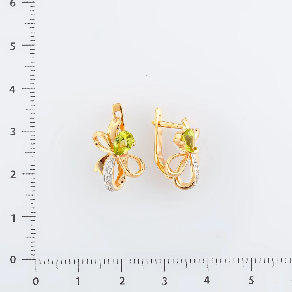 Серьги с хризолитом из красного золота 585 пробы
