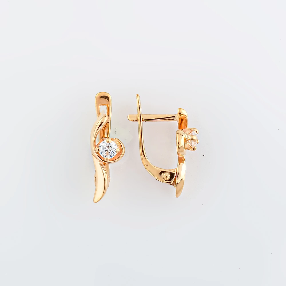 Серьги с фианитом из красного золота 585 пробы