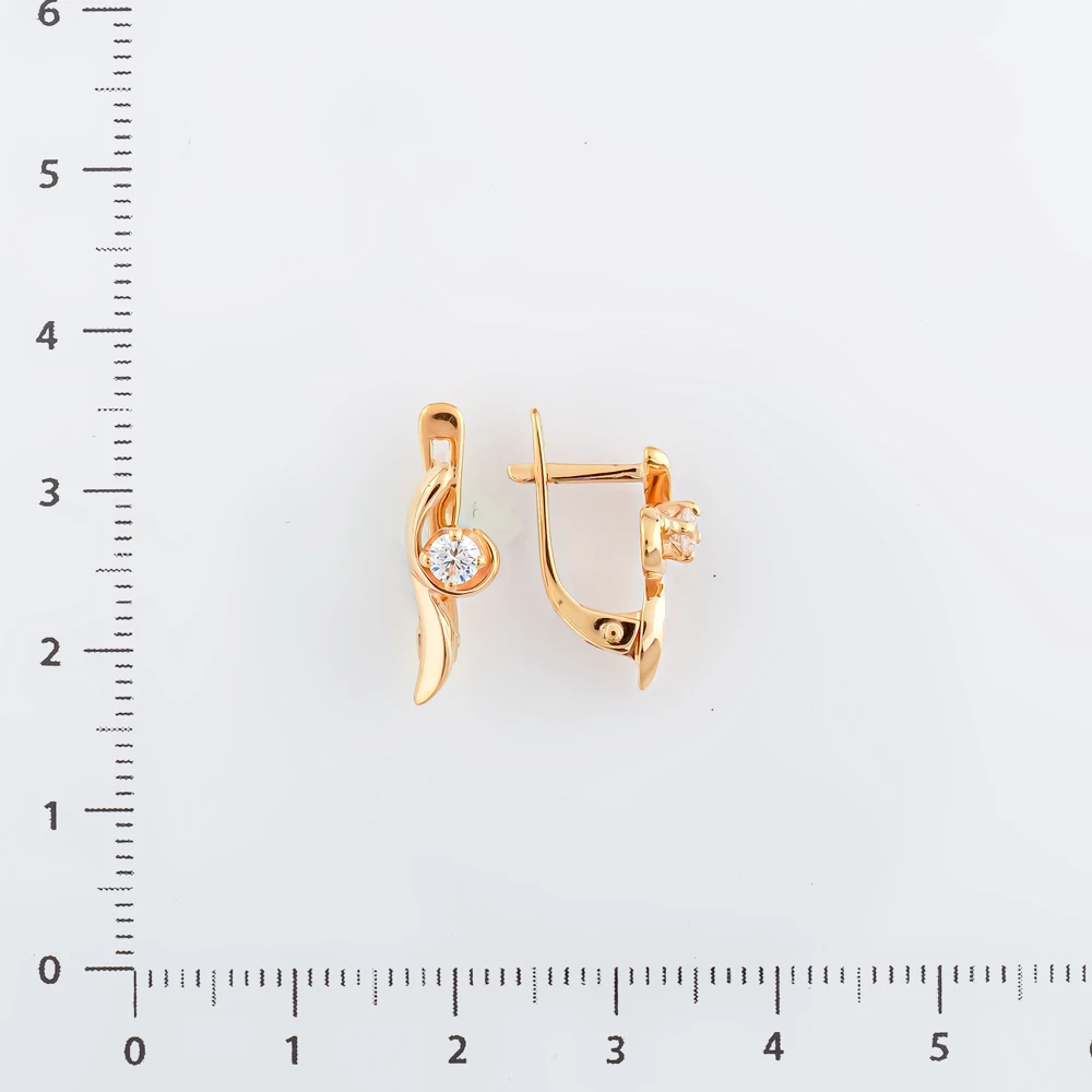 Серьги с фианитом из красного золота 585 пробы