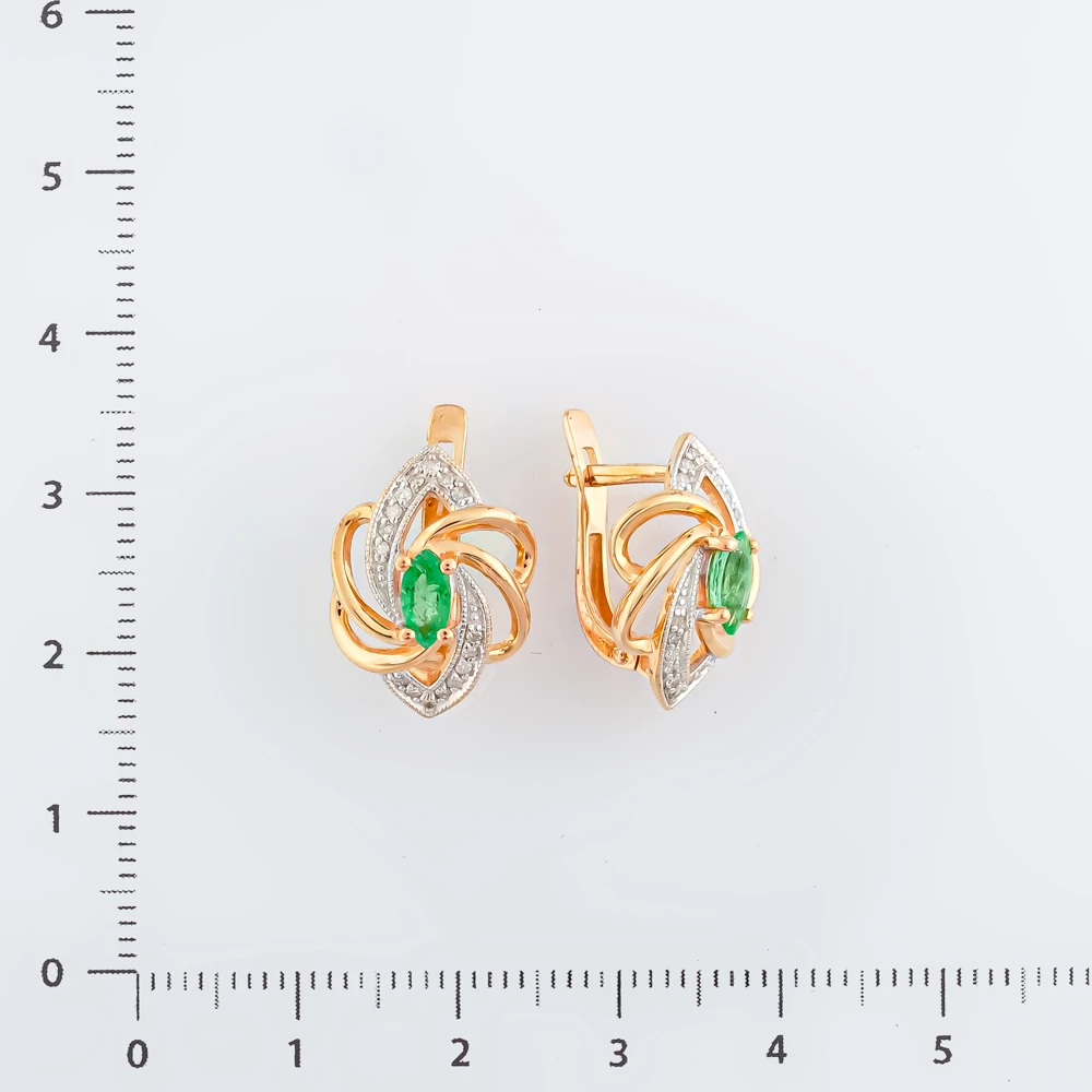 Серьги с изумрудом из красного золота 585 пробы