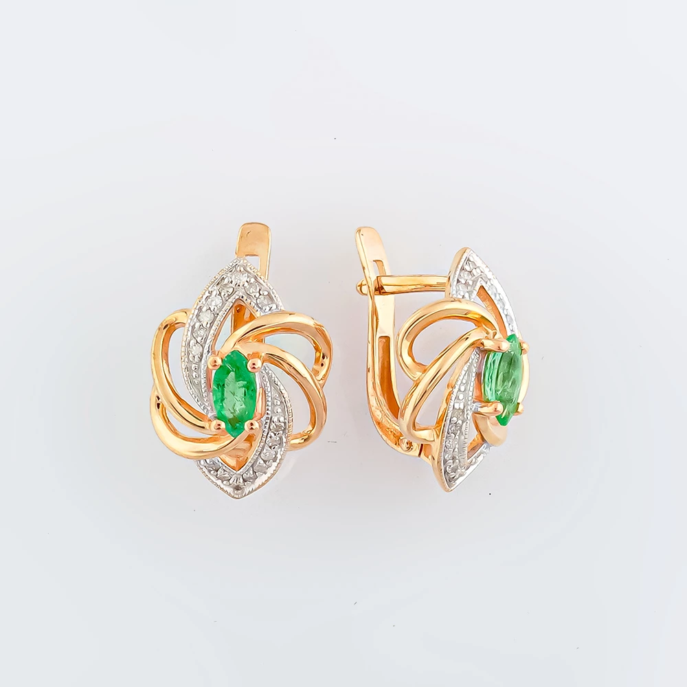 Серьги с изумрудом из красного золота 585 пробы