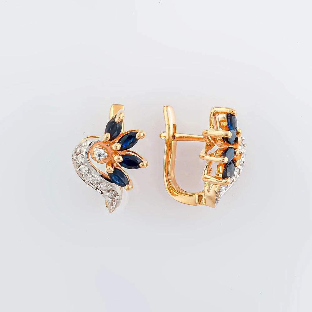 Серьги с сапфиром из красного золота 585 пробы