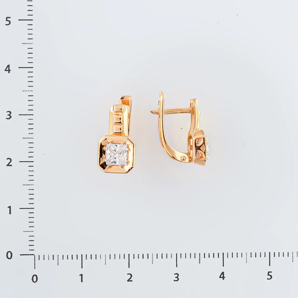 Серьги с фианитом из красного золота 585 пробы