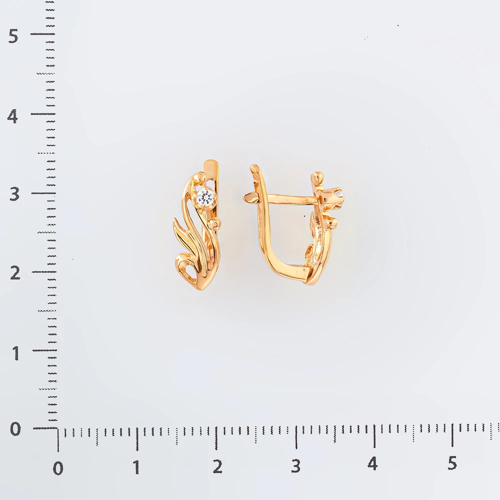 Серьги с фианитом из красного золота 585 пробы