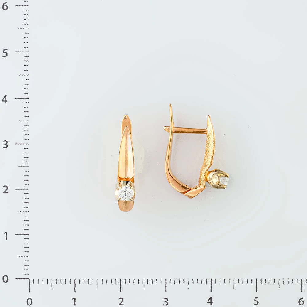 Серьги с фианитом из красного золота 585 пробы