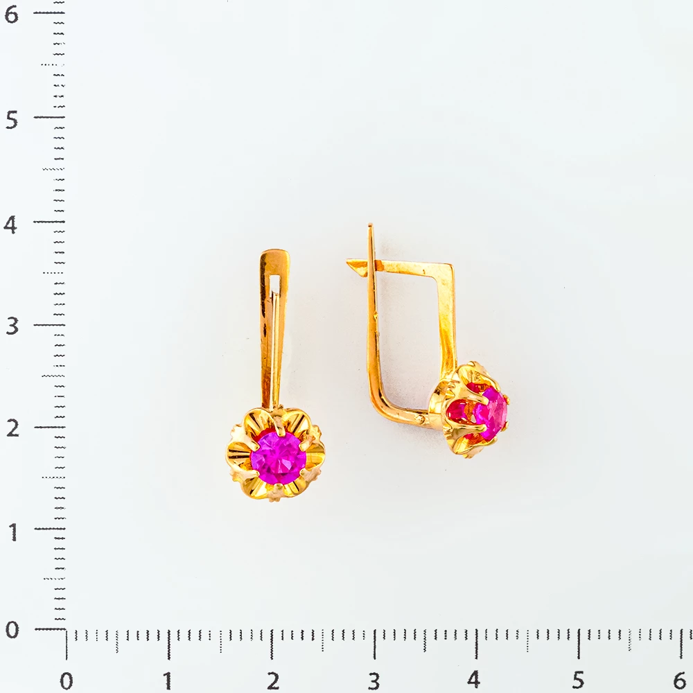 Серьги с фианитом из красного золота 583 пробы