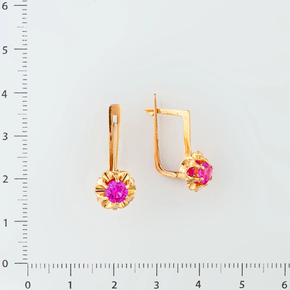 Серьги с фианитом из красного золота 583 пробы