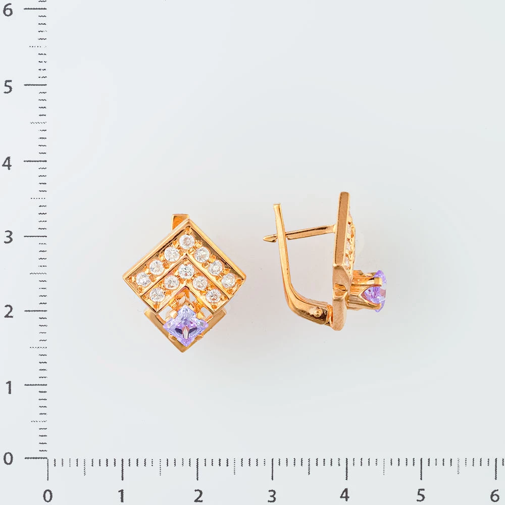 Серьги с аметистом из красного золота 585 пробы