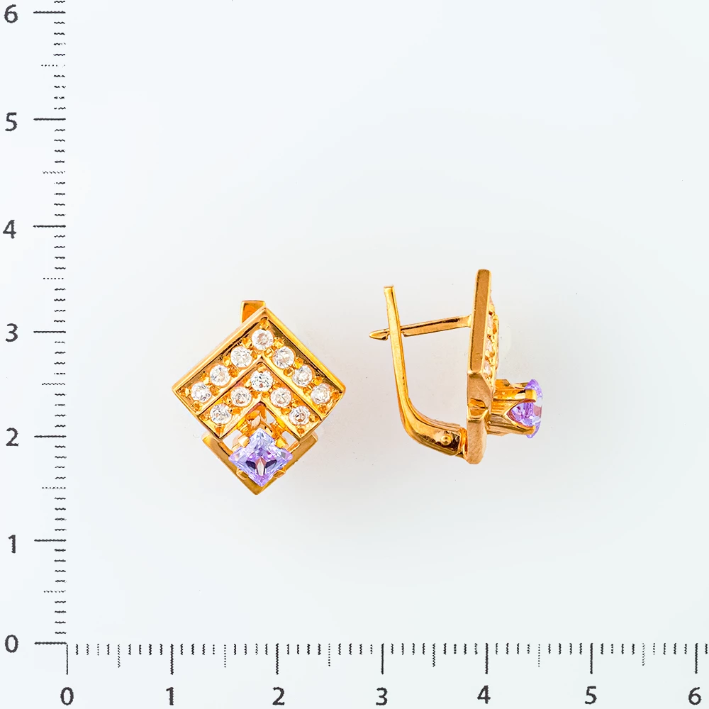 Серьги с аметистом из красного золота 585 пробы