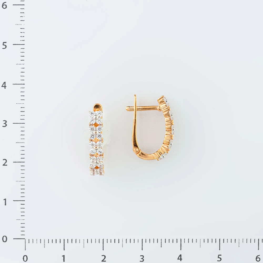Серьги с фианитом из красного золота 585 пробы