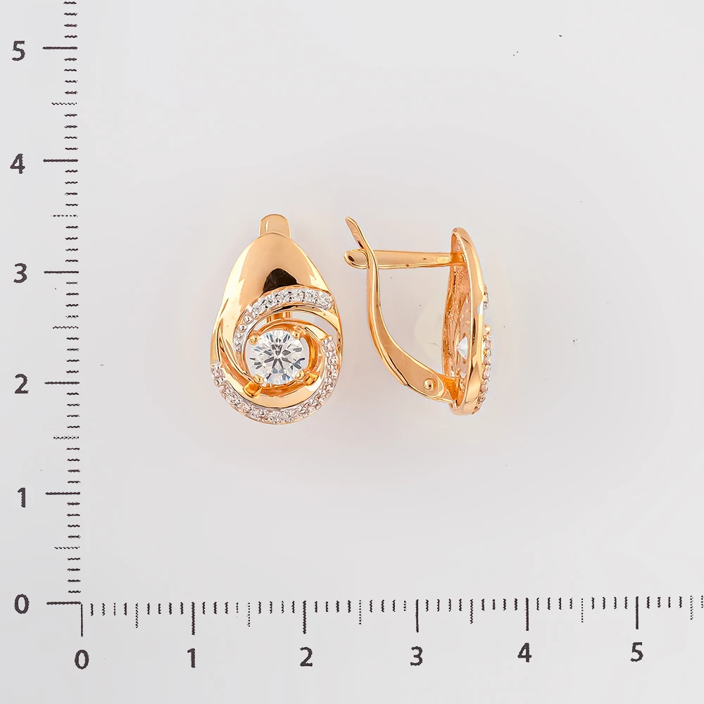 Серьги с фианитом из красного золота 585 пробы