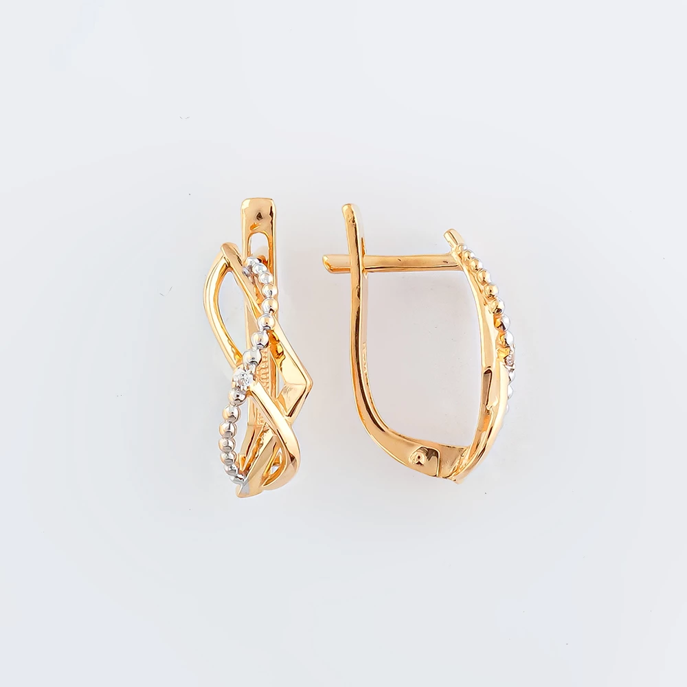 Серьги с фианитом из красного золота 585 пробы