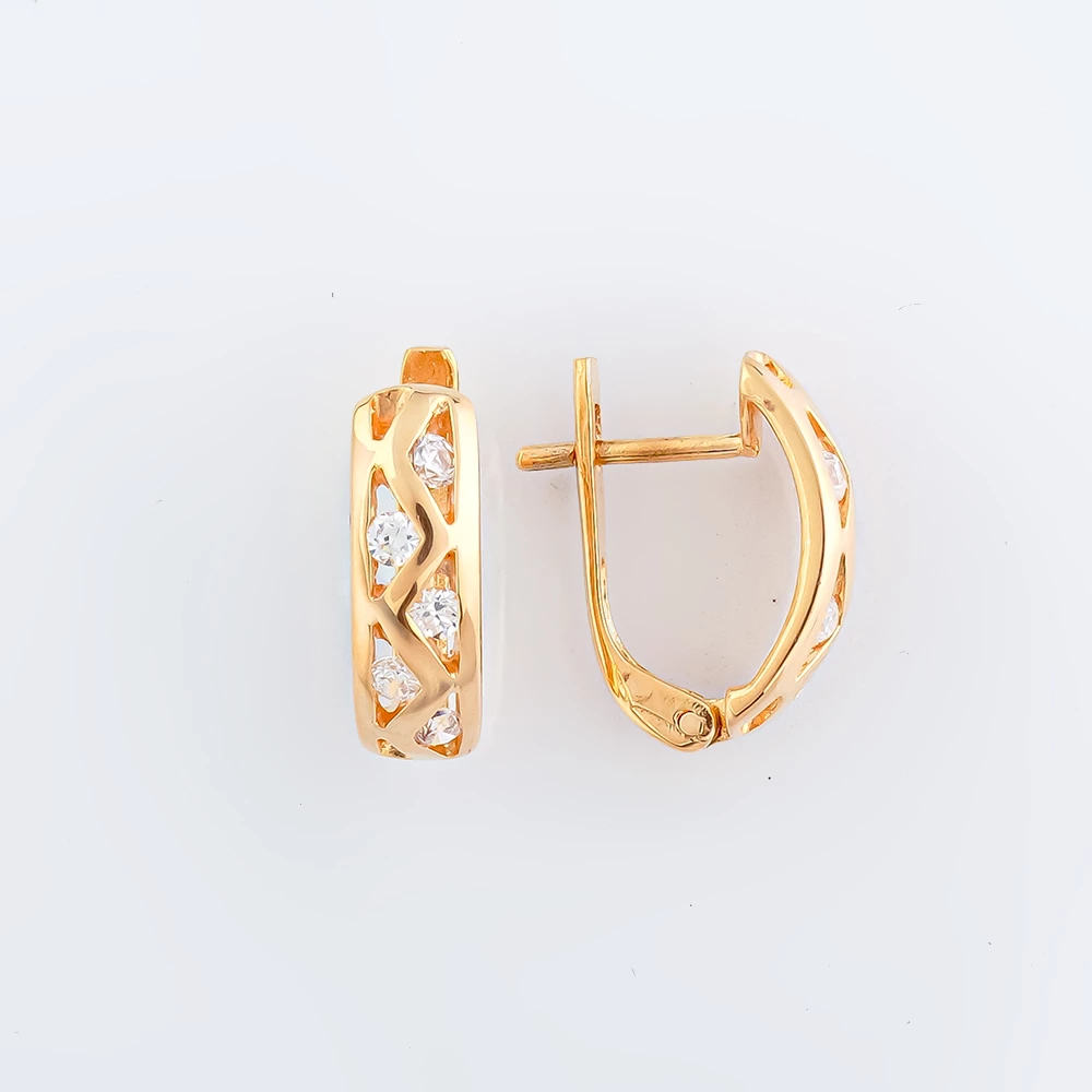 Серьги с фианитом из красного золота 585 пробы