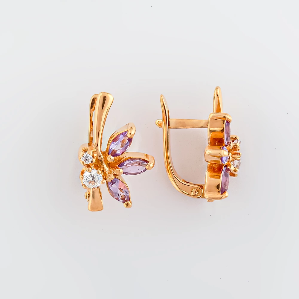 Серьги с аметистом из красного золота 585 пробы