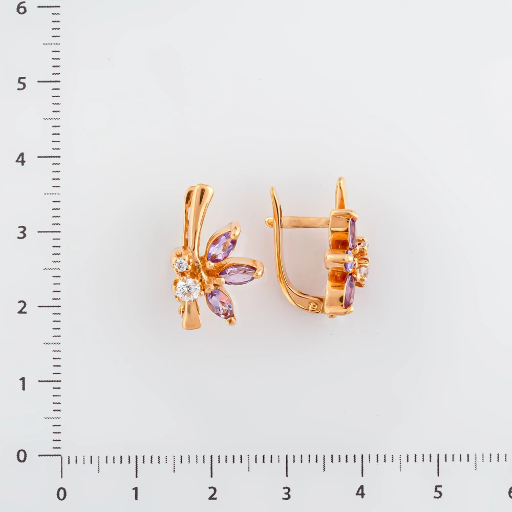 Серьги с аметистом из красного золота 585 пробы
