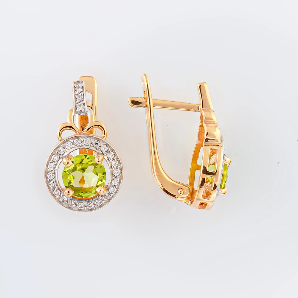 Серьги с хризолитом из красного золота 585 пробы