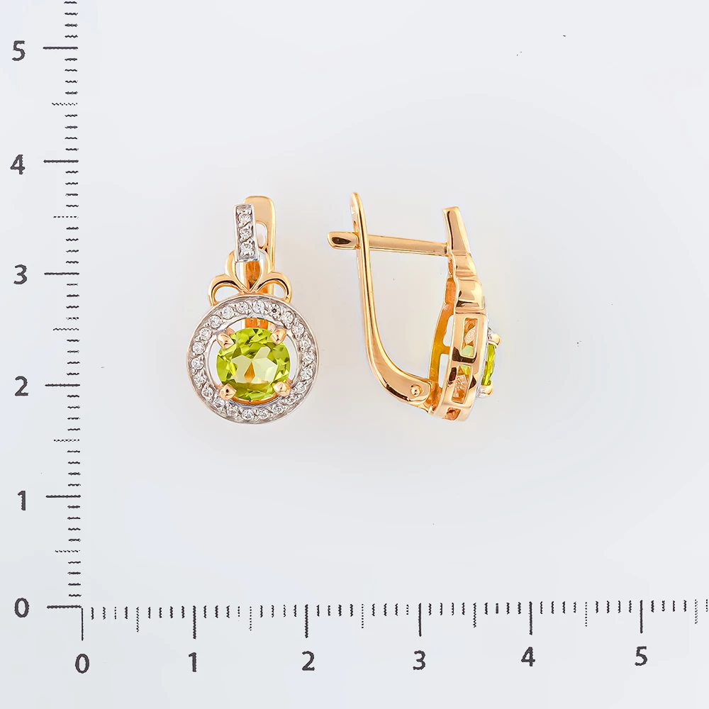 Серьги с хризолитом из красного золота 585 пробы