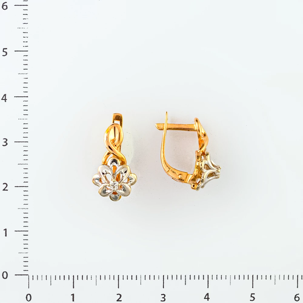 Серьги с бриллиантом из красного золота 585 пробы