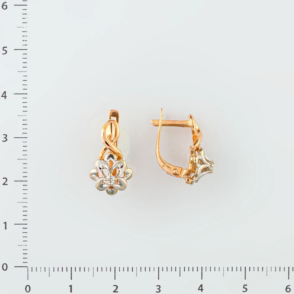 Серьги с бриллиантом из красного золота 585 пробы