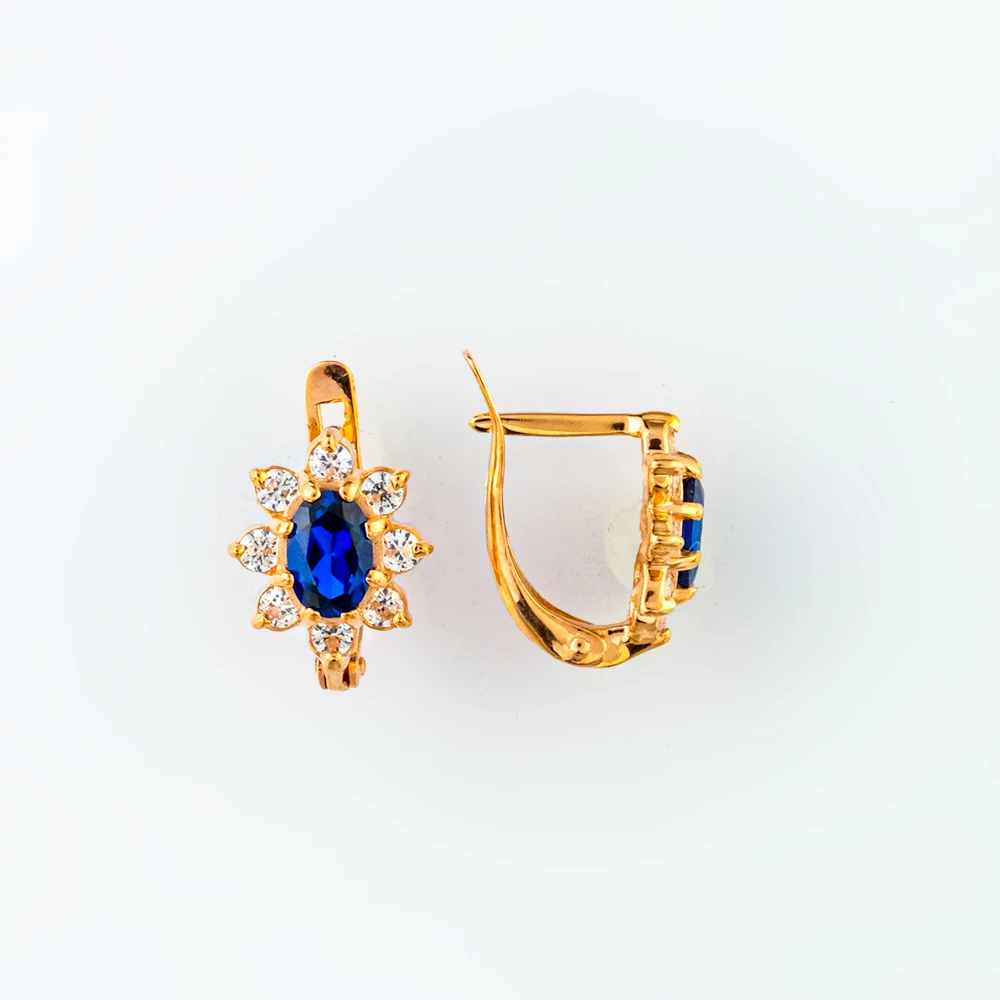 Серьги с ситаллом из красного золота 585 пробы