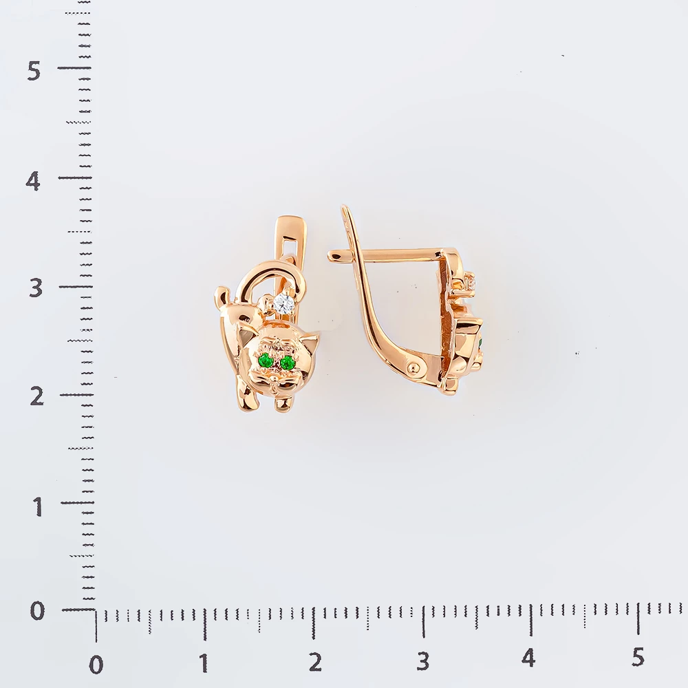 Серьги с фианитом из красного золота 585 пробы