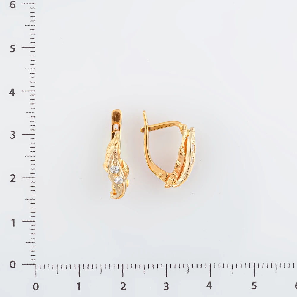 Серьги с фианитом из красного золота 585 пробы