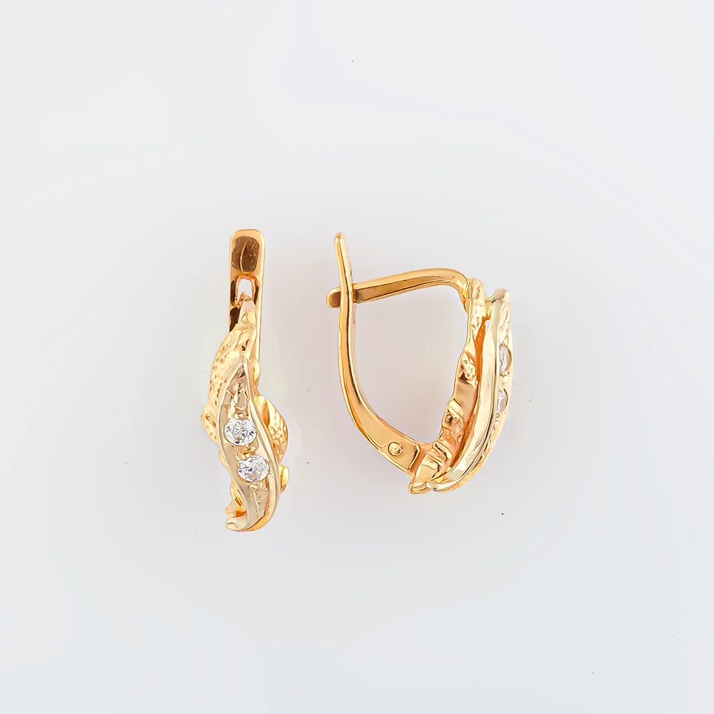 Серьги с фианитом из красного золота 585 пробы