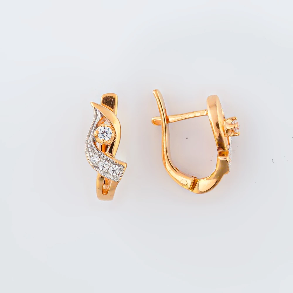 Серьги с фианитом из красного золота 585 пробы