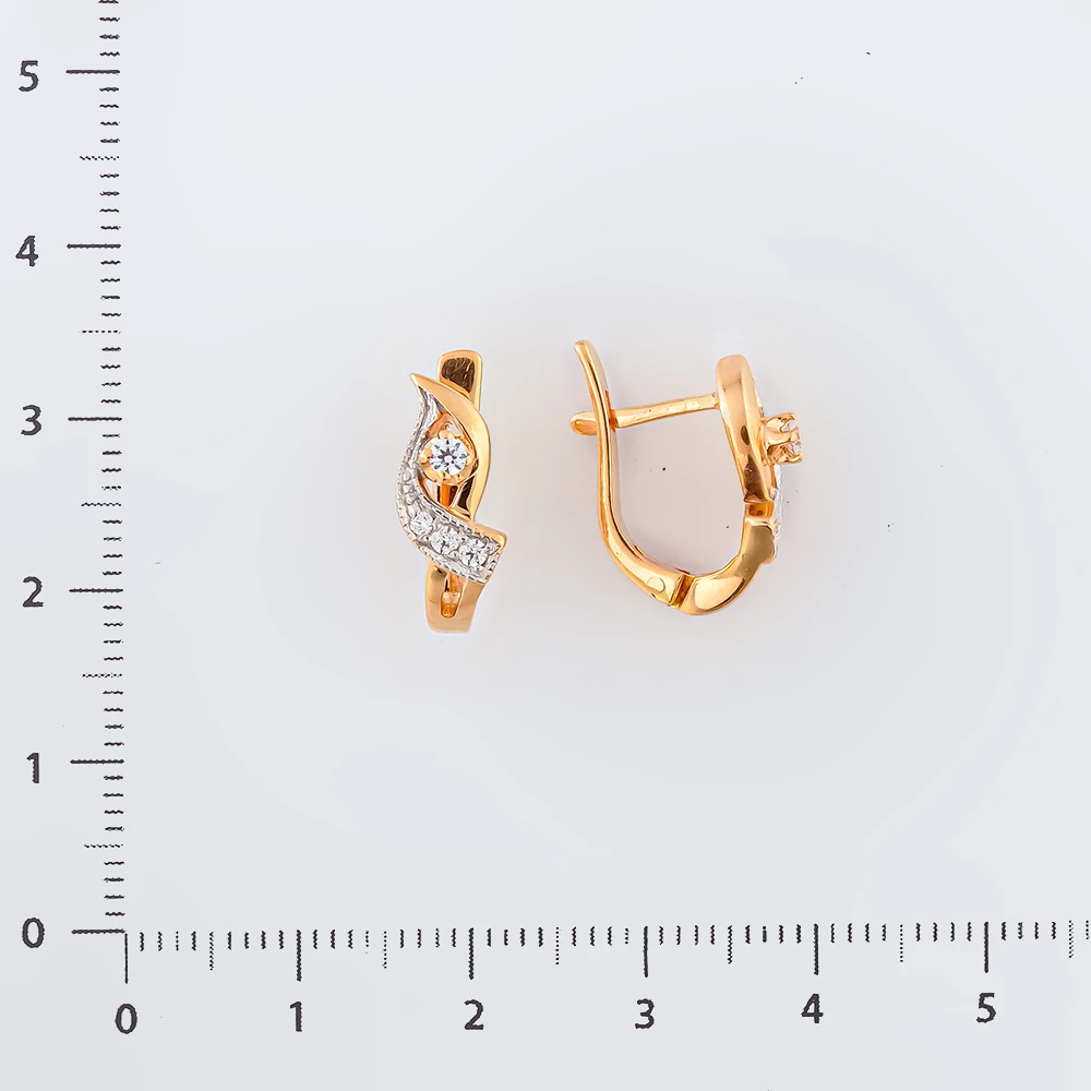Серьги с фианитом из красного золота 585 пробы