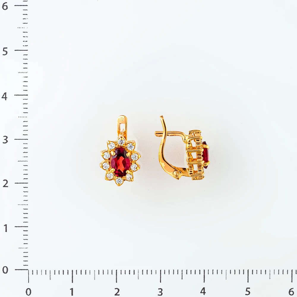 Серьги с гранатом из красного золота 585 пробы