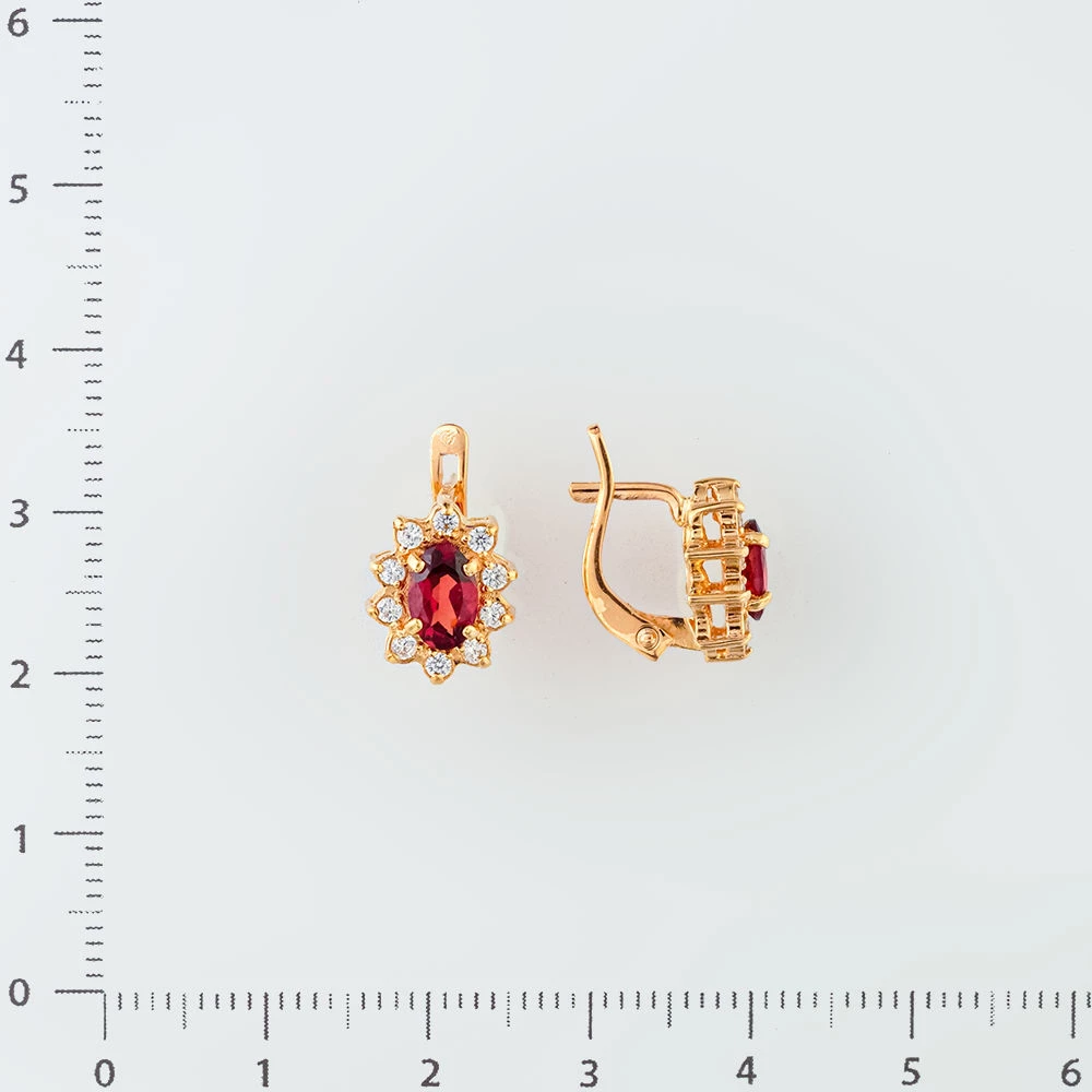 Серьги с гранатом из красного золота 585 пробы