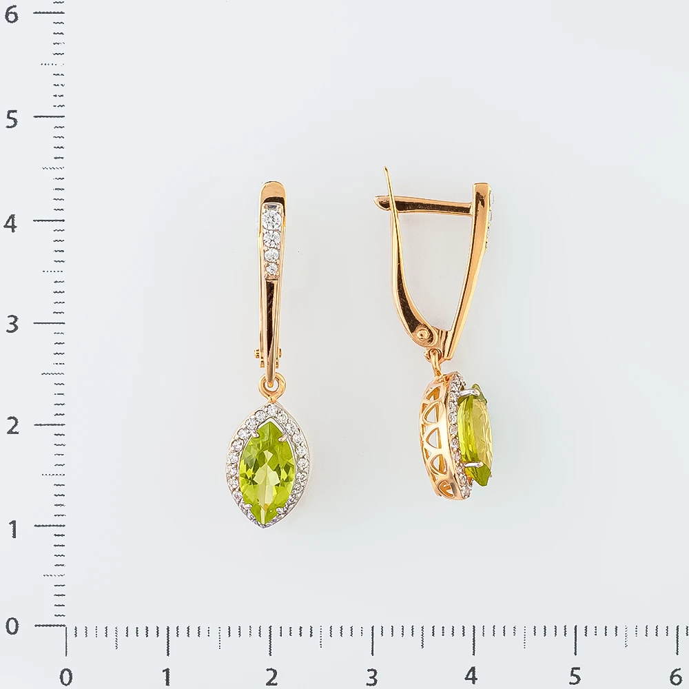 Серьги с хризолитом из красного золота 585 пробы