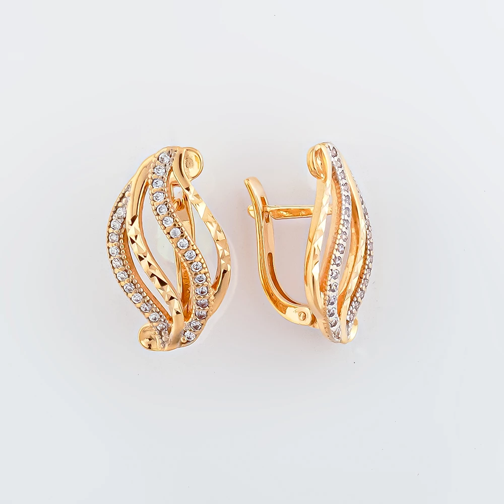 Серьги с фианитом из красного золота 585 пробы