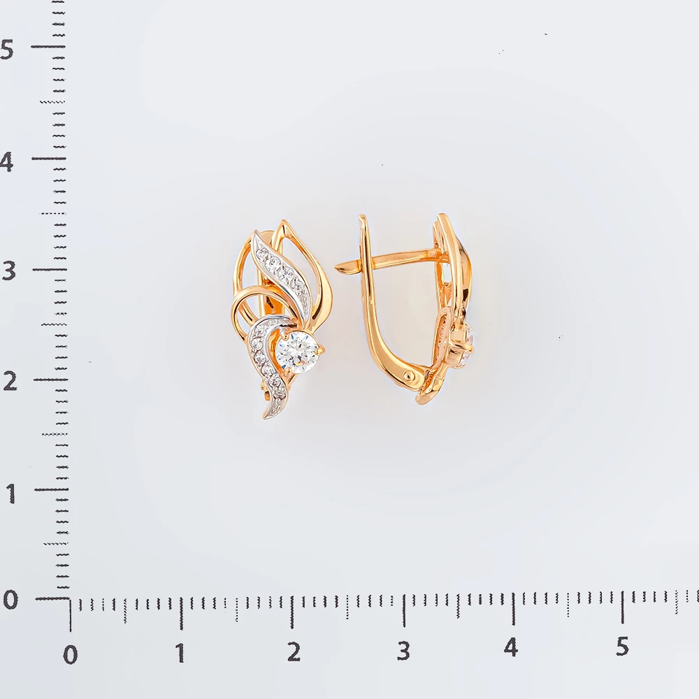 Серьги с фианитом из красного золота 585 пробы