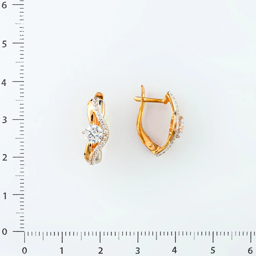 Серьги с фианитом из красного золота 585 пробы