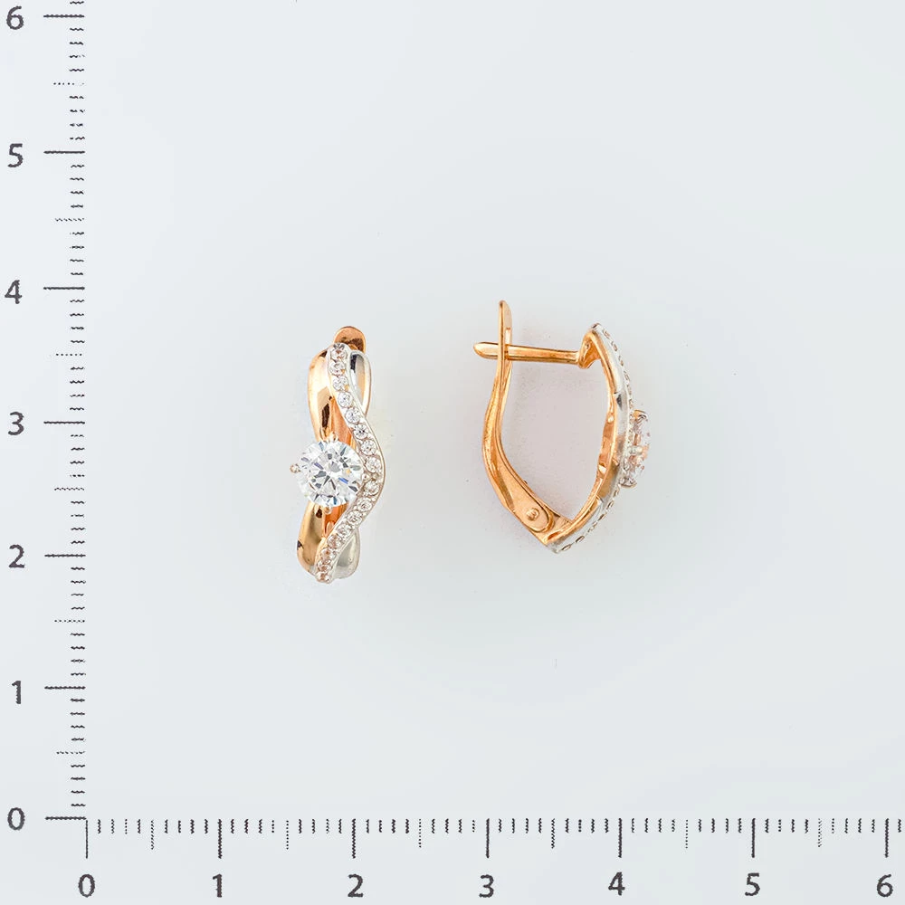 Серьги с фианитом из красного золота 585 пробы