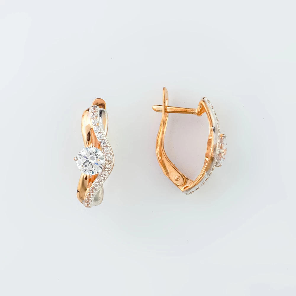 Серьги с фианитом из красного золота 585 пробы