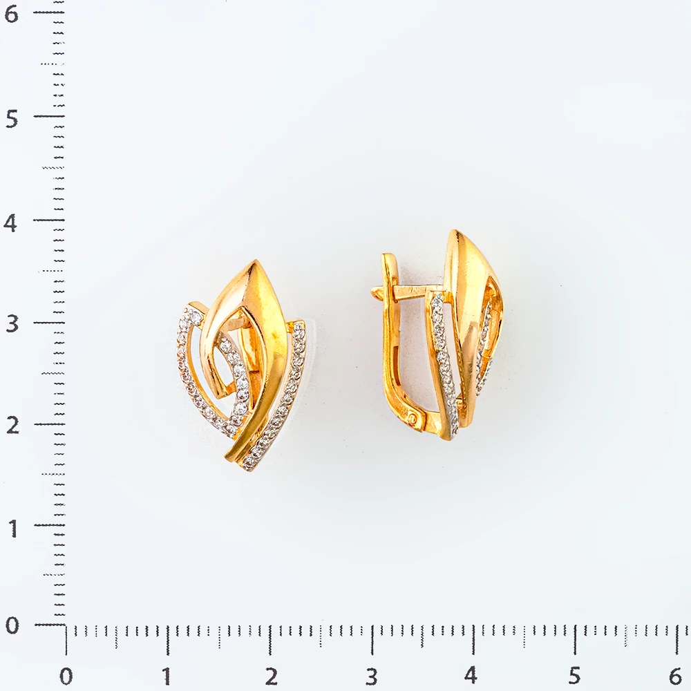 Серьги с фианитом из красного золота 585 пробы