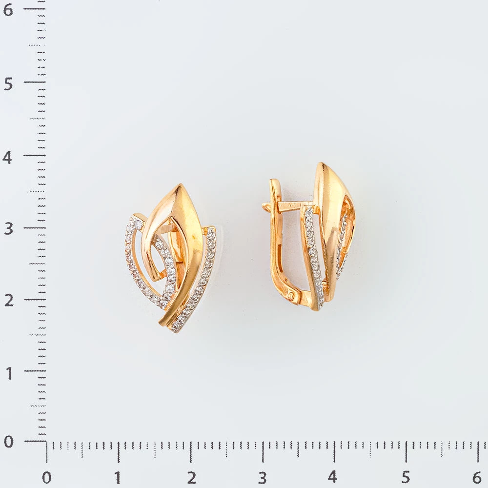 Серьги с фианитом из красного золота 585 пробы