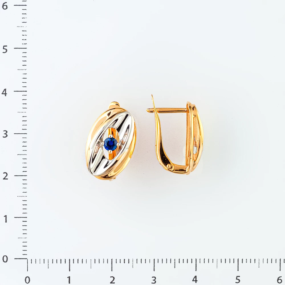 Серьги с сапфиром синтетическим из красного золота 585 пробы