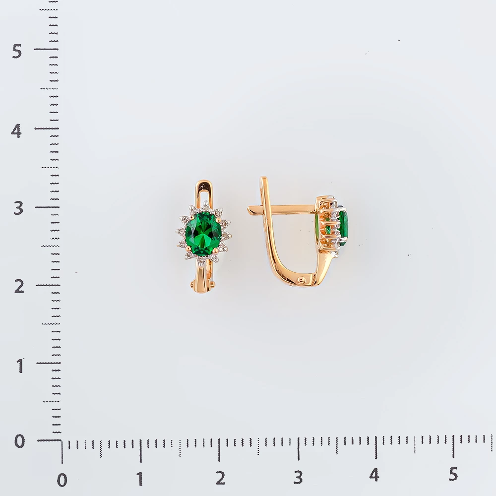 Серьги с изумрудом синтетическим из красного золота 585 пробы
