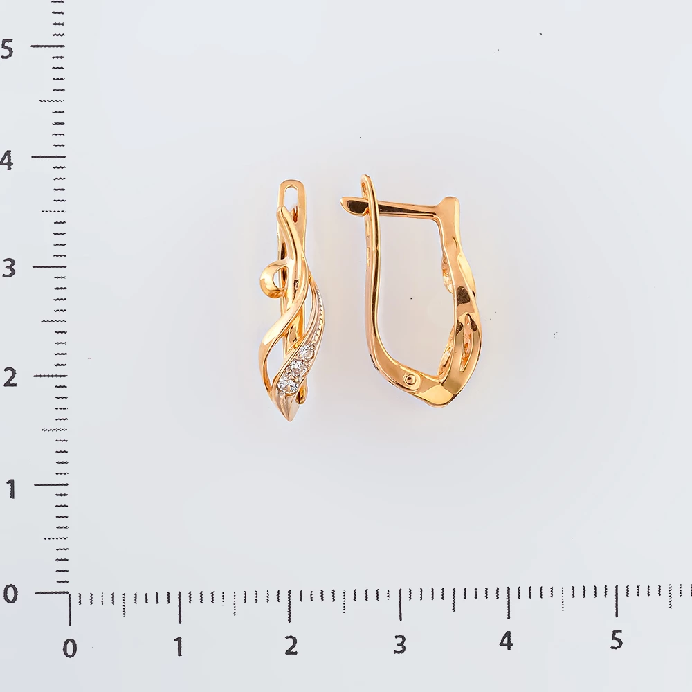 Серьги с фианитом из красного золота 585 пробы