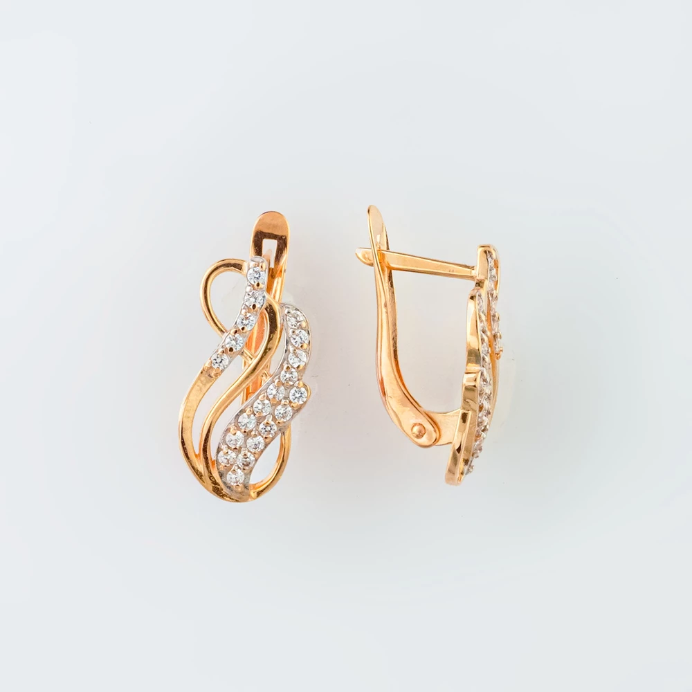 Серьги с фианитом из красного золота 585 пробы