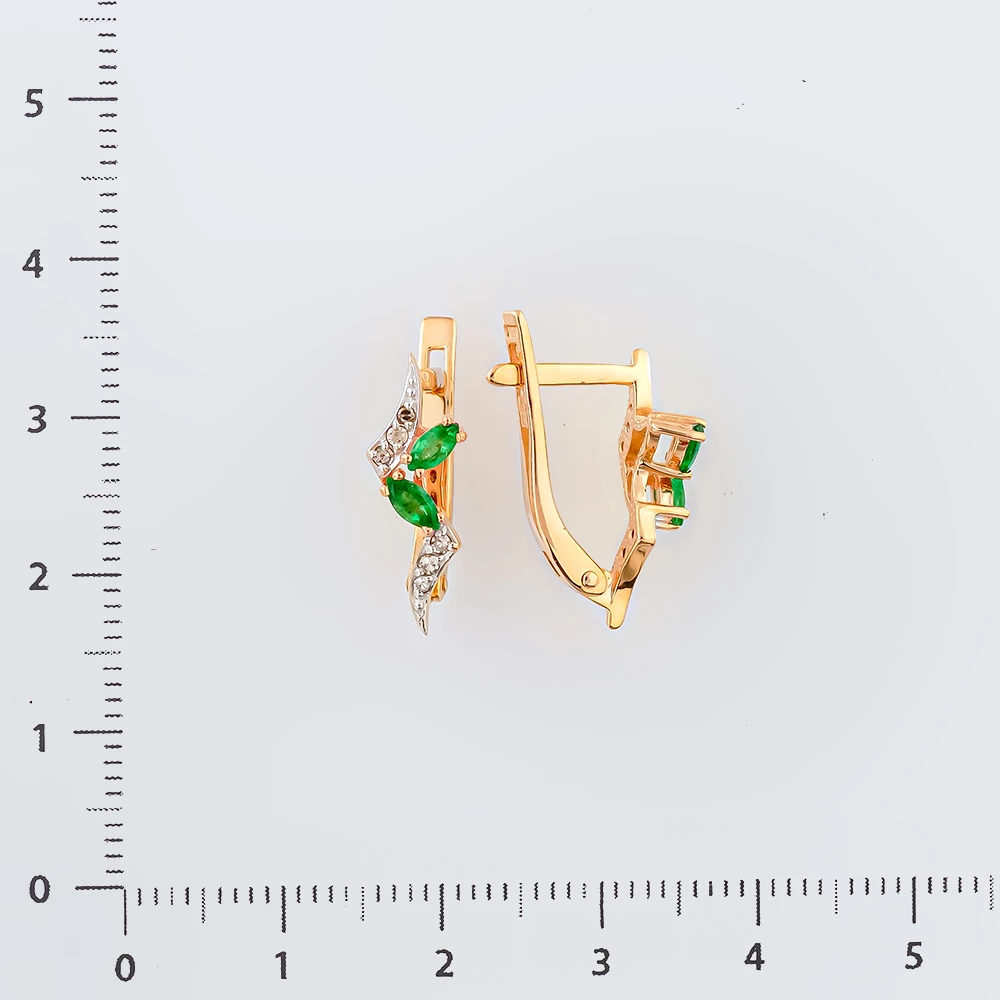 Серьги с изумрудом из красного золота 585 пробы