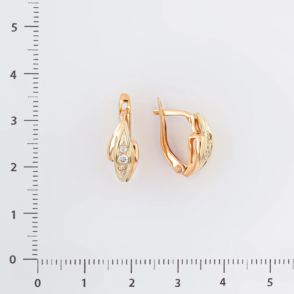 Серьги с фианитом из красного золота 585 пробы
