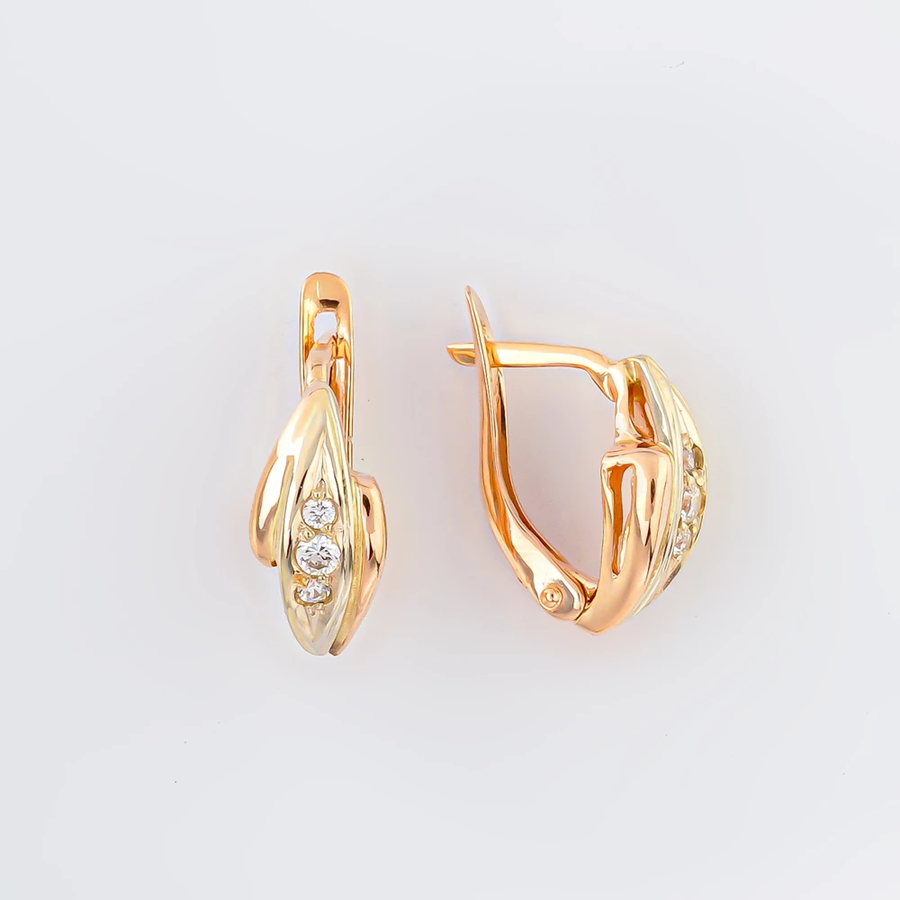 Серьги с фианитом из красного золота 585 пробы