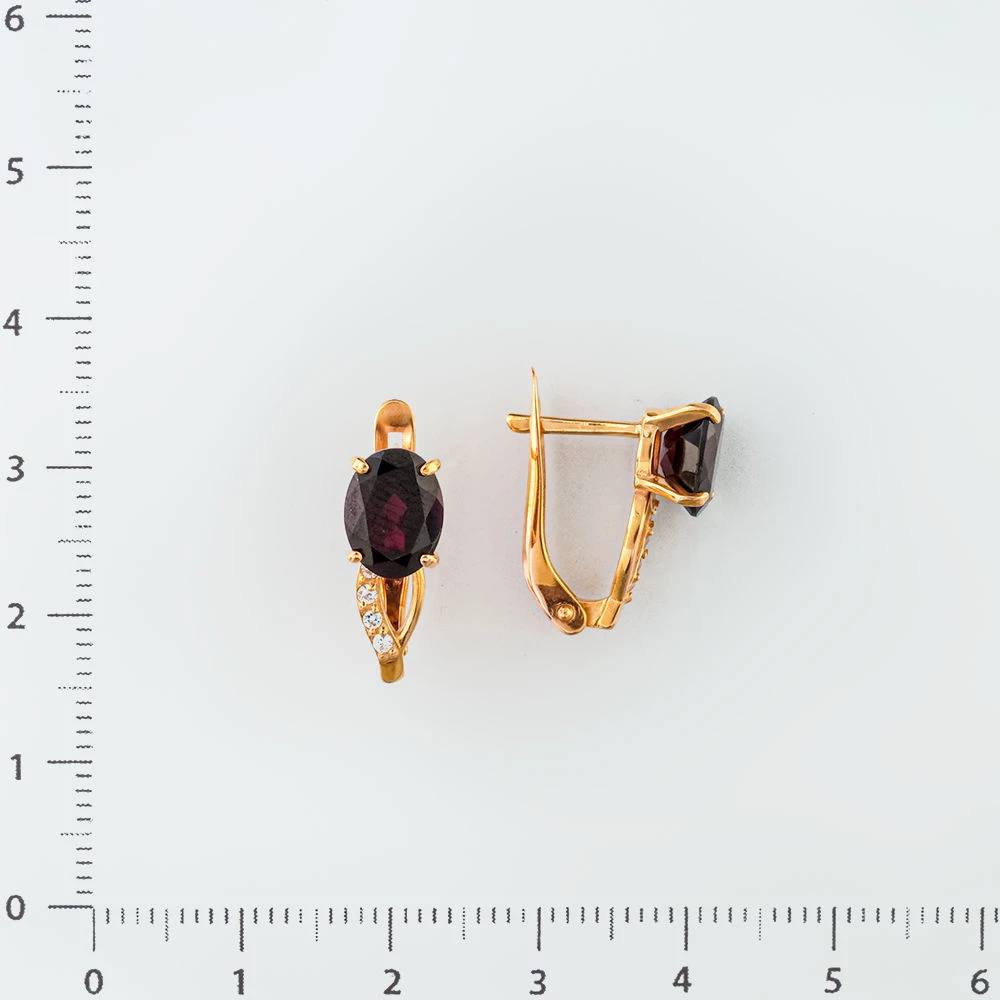 Серьги с гранатом из красного золота 585 пробы
