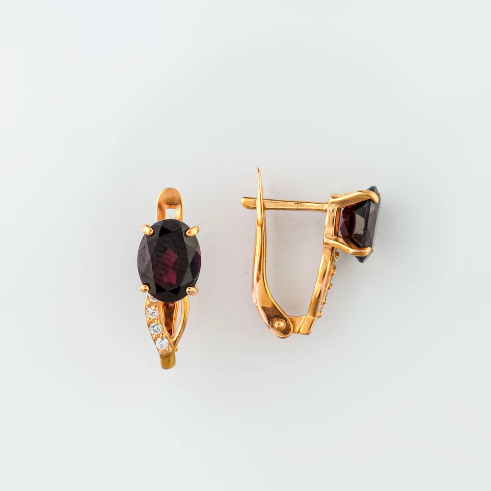 Серьги с гранатом из красного золота 585 пробы