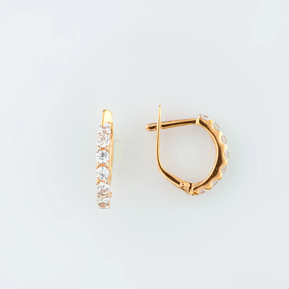 Серьги с фианитом из красного золота 585 пробы